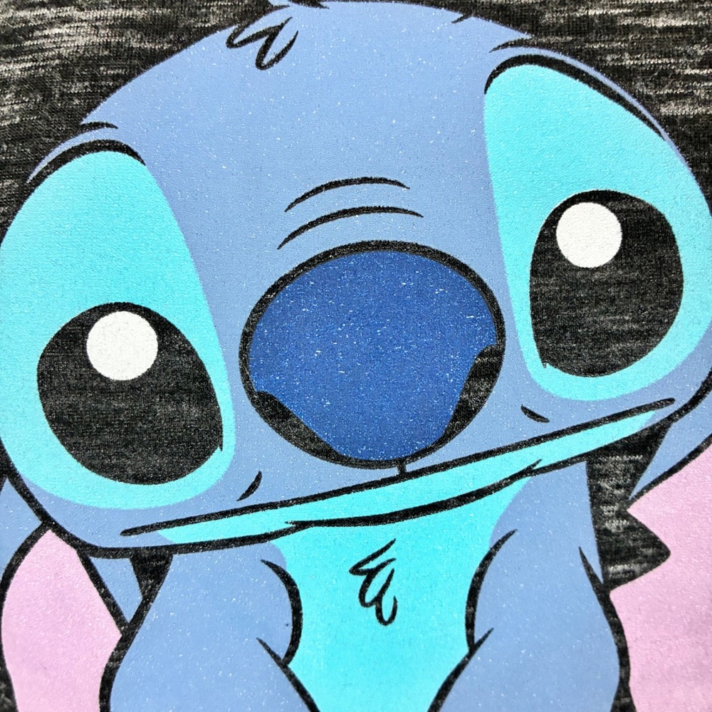 Disney Lilo & Stitch V-Neck Graphic Tee Space Dye Heather Charcoal Juniors XL - Picture 2 of 4